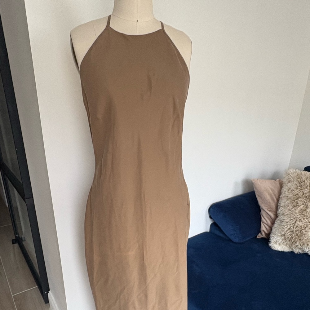 Mango Tan Halter Sheath Dress for Cocktail